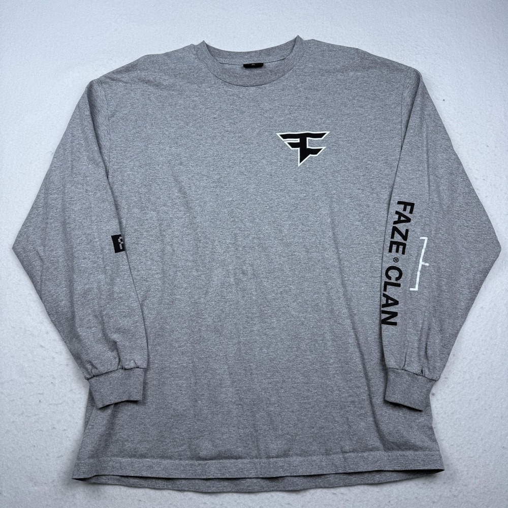 FaZe Clan Shirt Mens XL Gray Long Sleeve Logo Graphic Gaming Esports Tee
